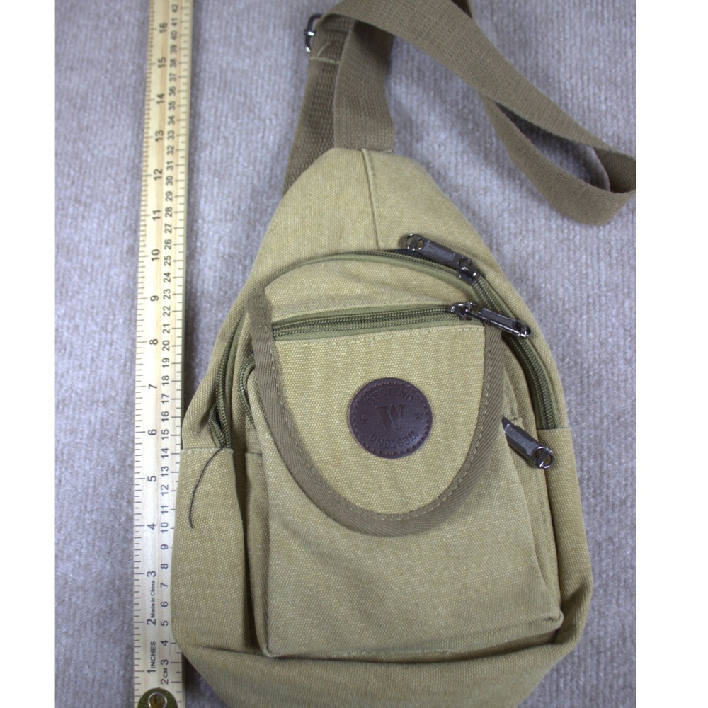 Westend Khaki Canvas Sling Bag Crossbody Teardrop Backpack Hiking Travel Khaki